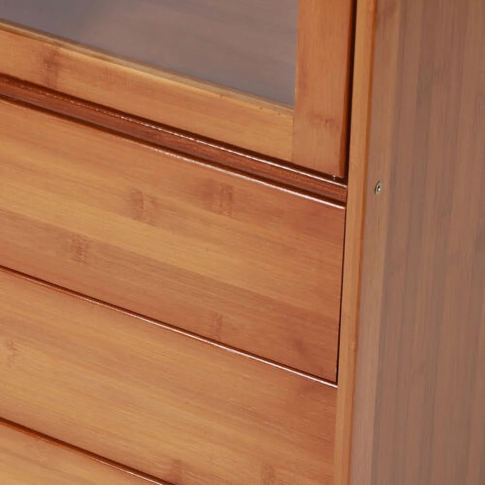 Wooden Storage Pantry Cupboard with 3 Drawers and 2 Acrylic Doors Brown B695784