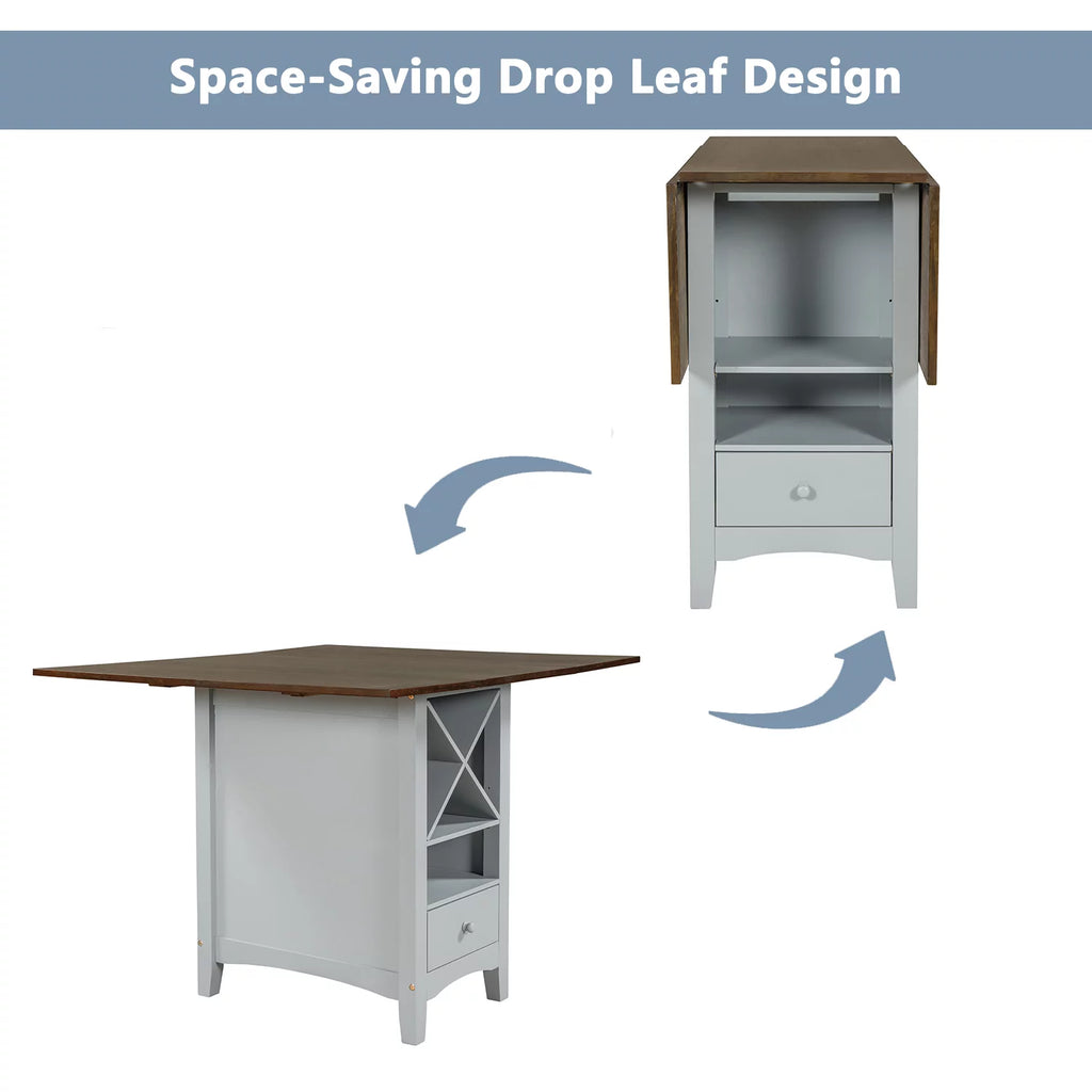 5 Piece Counter Height Dining Set with Wine Rack and Drop Leaf T549