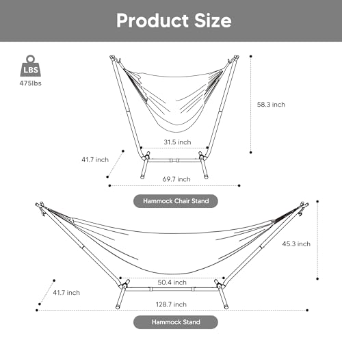 2-in-1 Hammock Chair with Stand, 475 lbs Capacity, Blue Stripe A18539