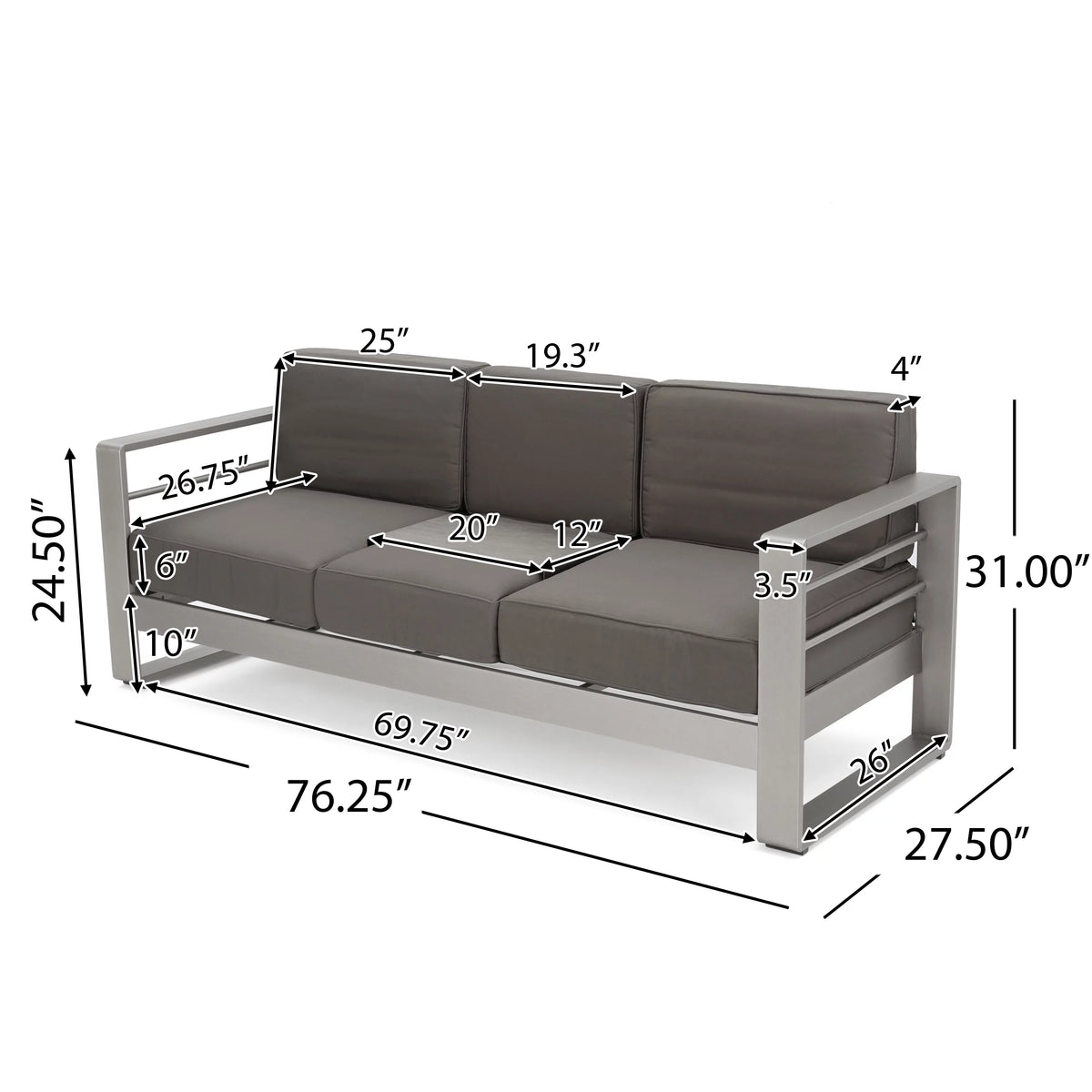 Light Gray and Gray 7 Seater Aluminum Chat Set with Fire Pit X343687