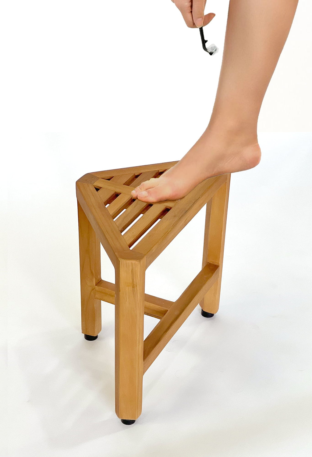 Solid Teak Corner Foot Stool Side Table H823364