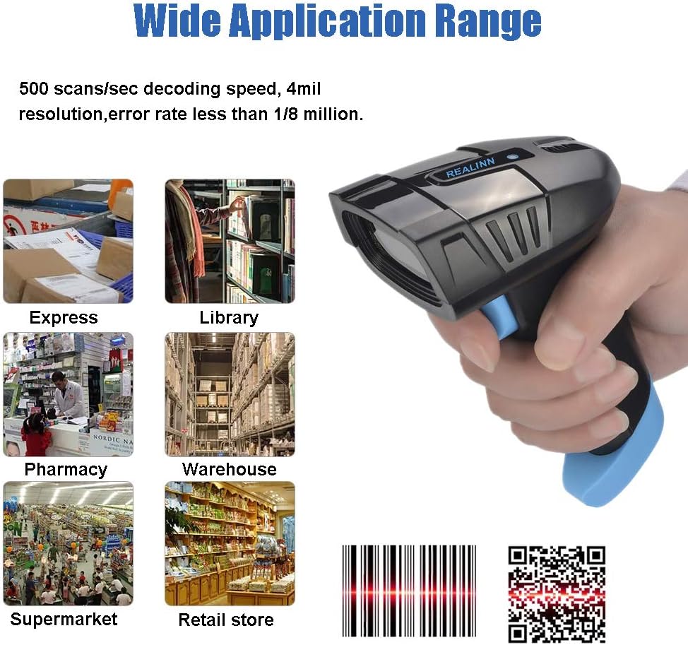 Cordless Barcode Scanner 2D QR Code Bar Code Reader with USB Cradle Pack of 2 J739786