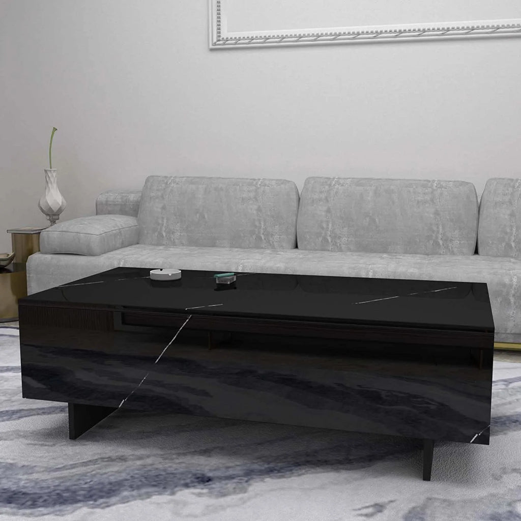 42.5" High Gloss Black Marble Coffee Table U420756