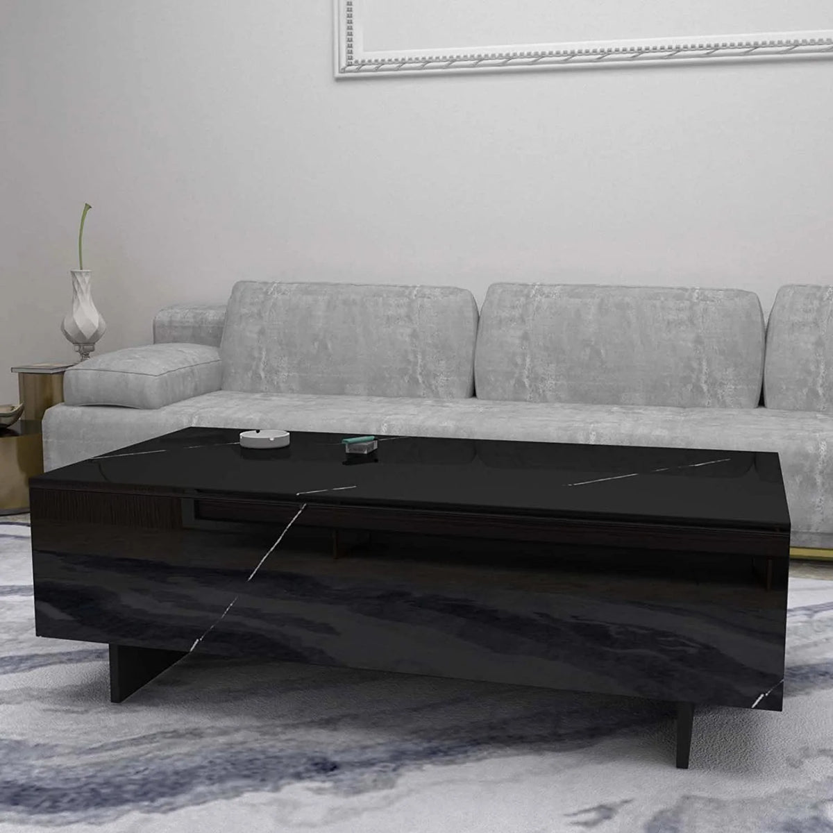 42.5" High Gloss Black Marble Coffee Table U420756
