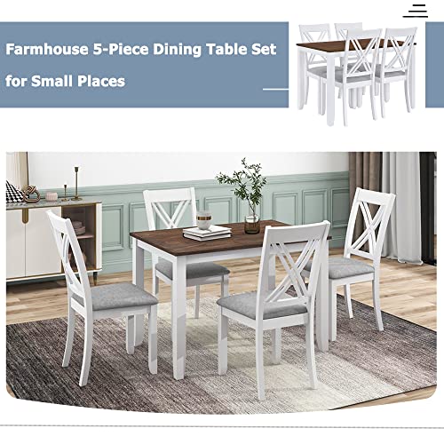 5-Piece Wood Dining Table Set with 4 Upholstered Chairs (Blue) X155
