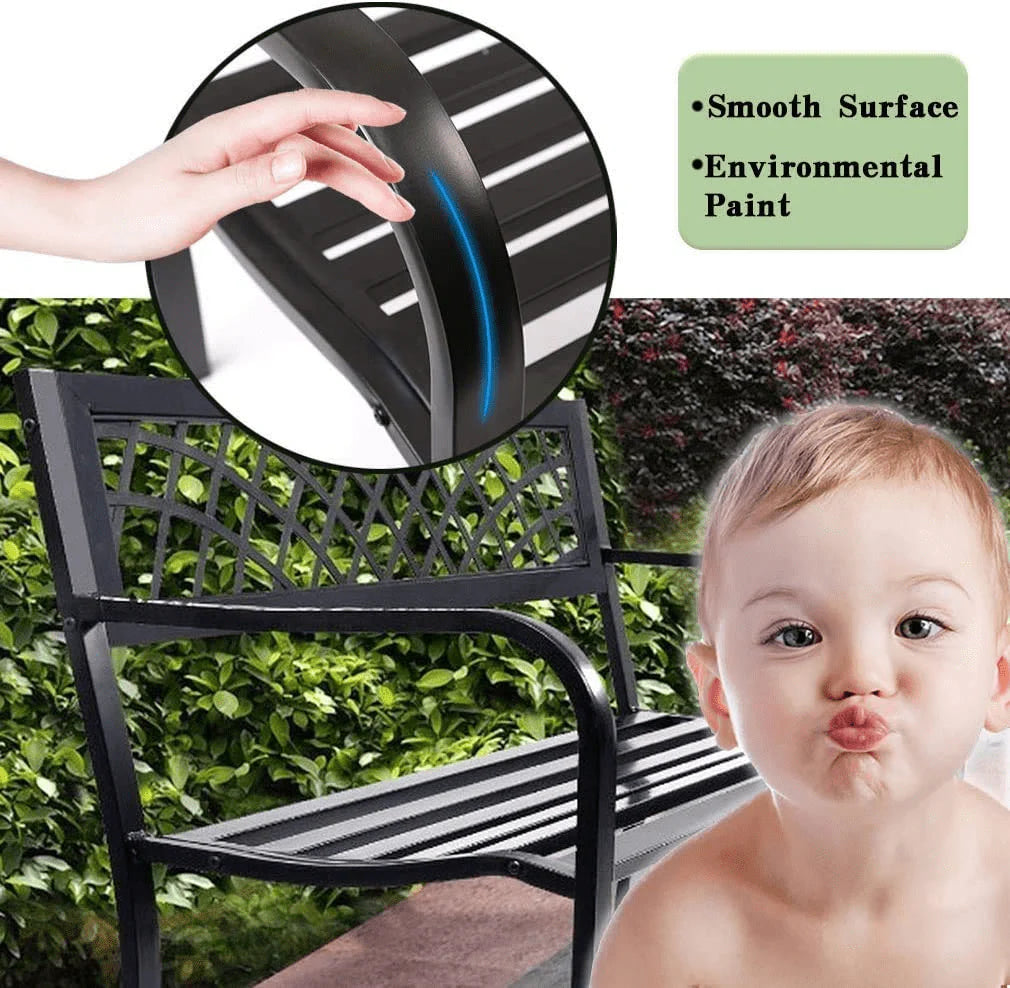 Black Outdoor Garden Bench with Armrests G64262