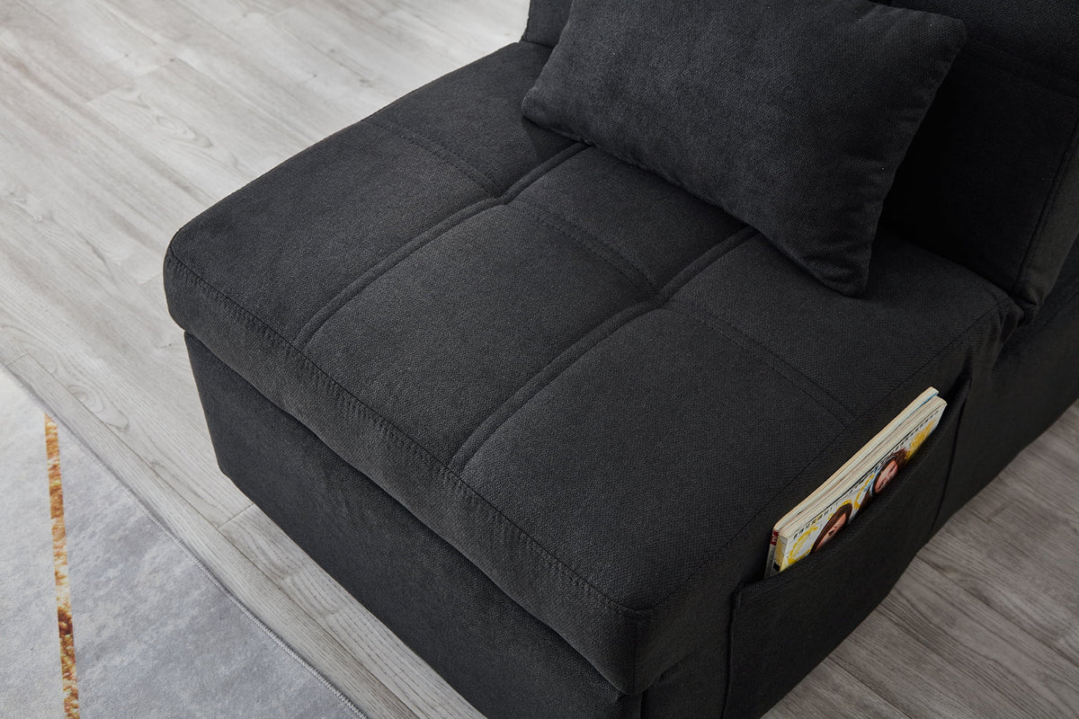 Recliner Chair Bed with Black Linen Fabric C7777