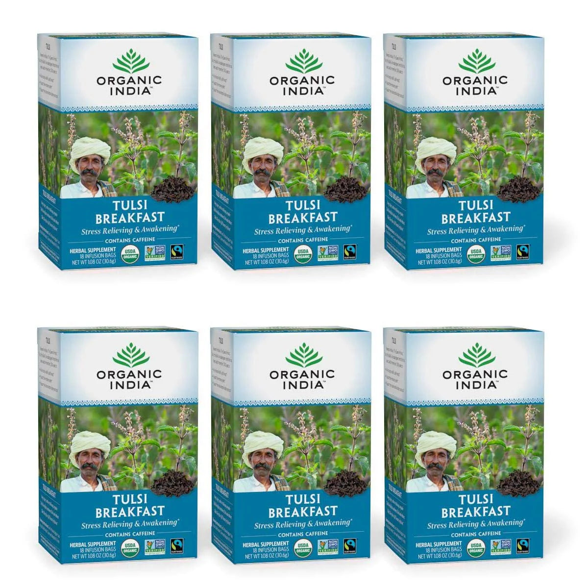 Organic Tulsi Breakfast Herbal Tea 18 Infusion Bags 6 Pack Z40372