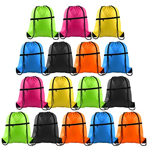 12Pcs Drawstring Backpack Bags with Zipper Pocket and Headphone Hole D45018