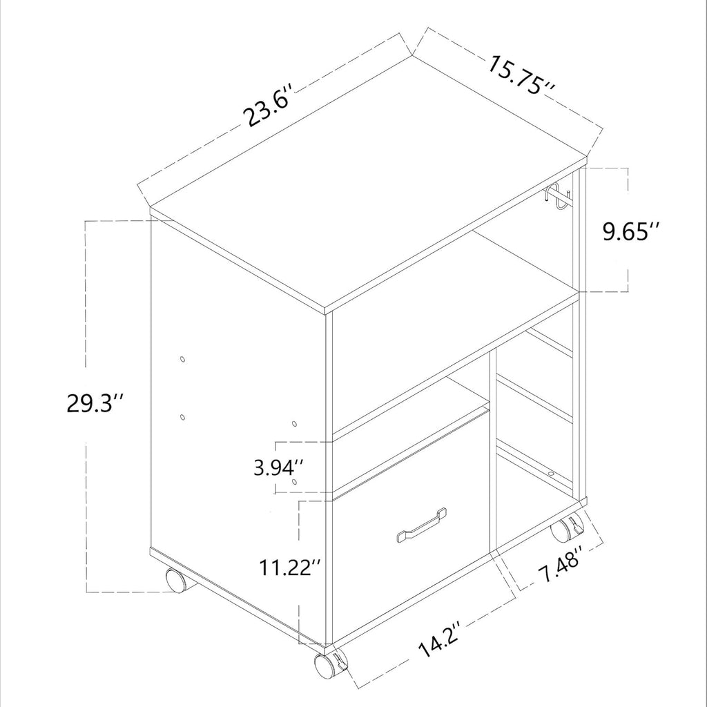 Rolling File Cabinet with Drawer and Open Storage Shelves, Retro Grey J5970