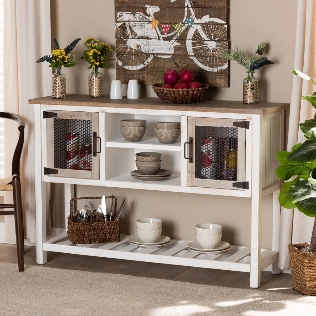 White and Oak Brown Wood 2-Door Sideboard Buffet V658987