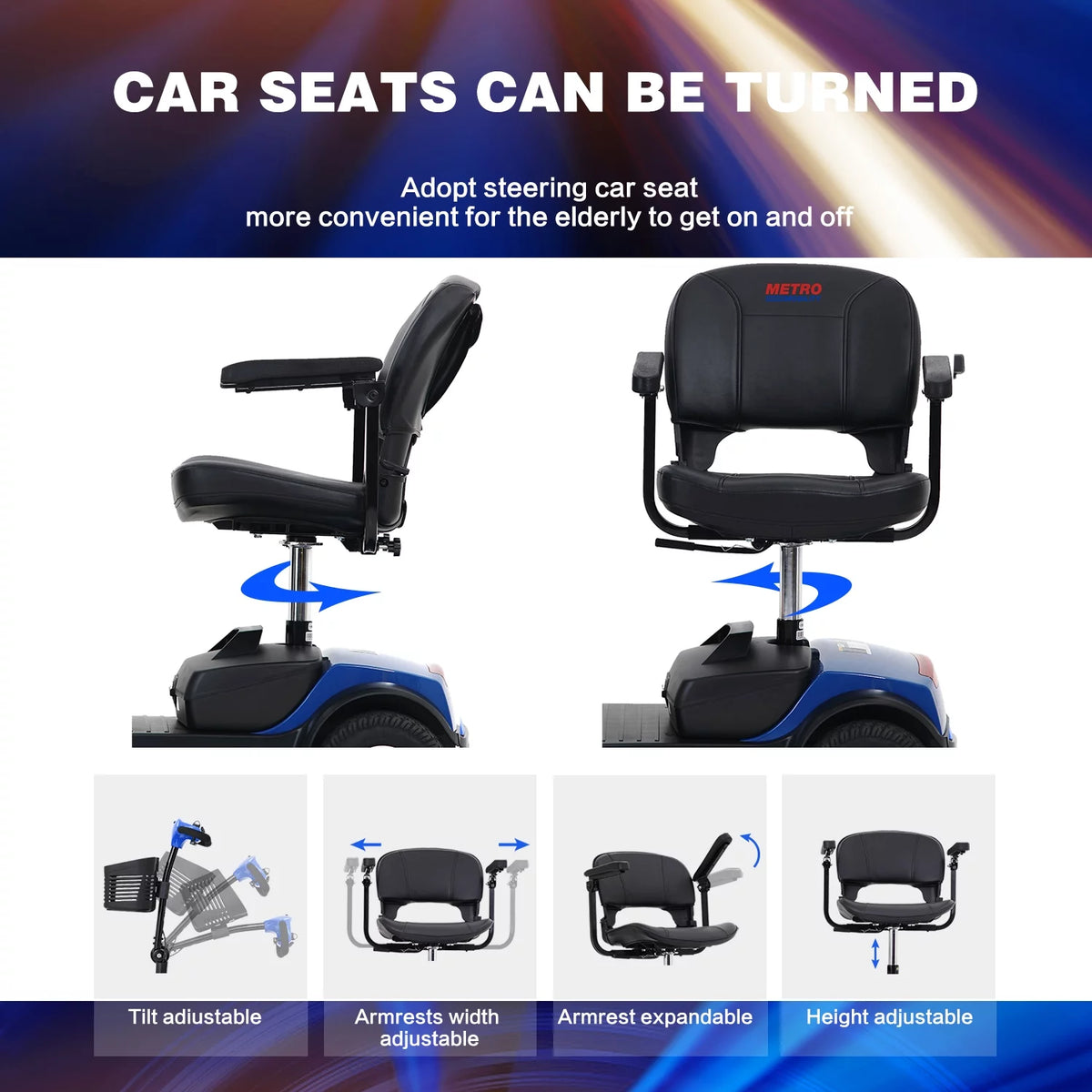 Blue 4 Wheels Folding Mobility Scooter with USB Charging Port B78334