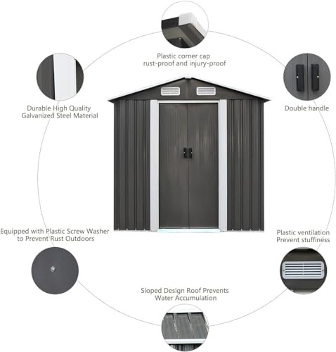 8 x 6FT Grey Metal Outdoor Storage Shed with Sliding Door N1916