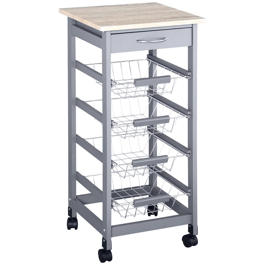 Gray Compact Rolling Kitchen Cart with Storage Drawer O410604