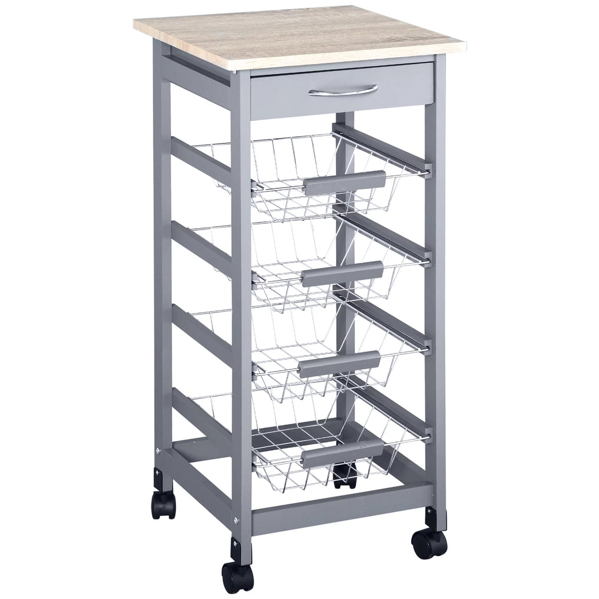 Gray Compact Rolling Kitchen Cart with Storage Drawer O410604