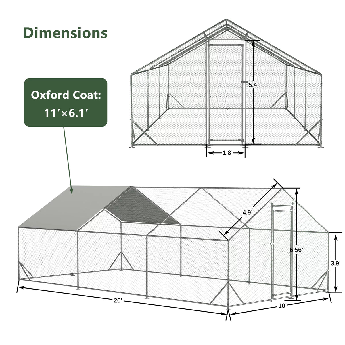 Large Metal Walk-in Chicken Coop with Waterproof Cover X137