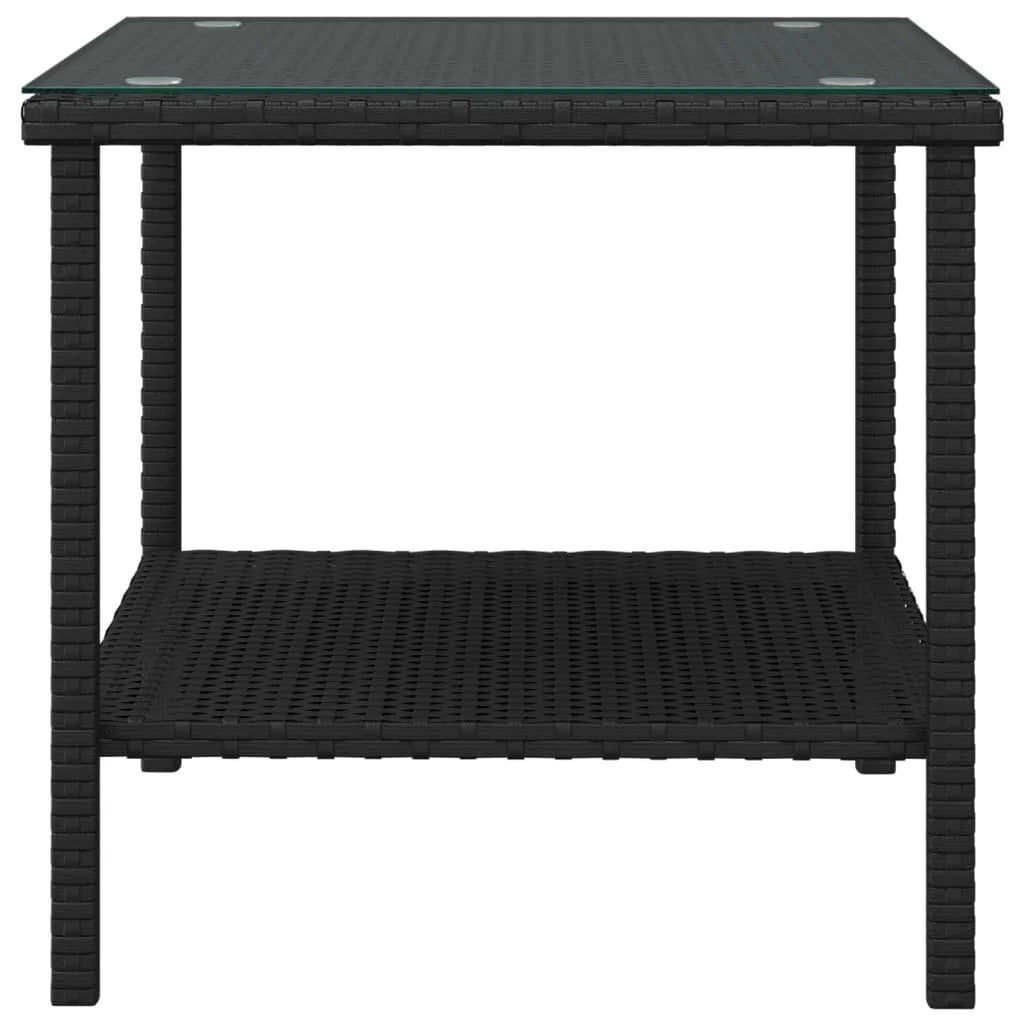 Black Poly Rattan and Tempered Glass Side Table A536836
