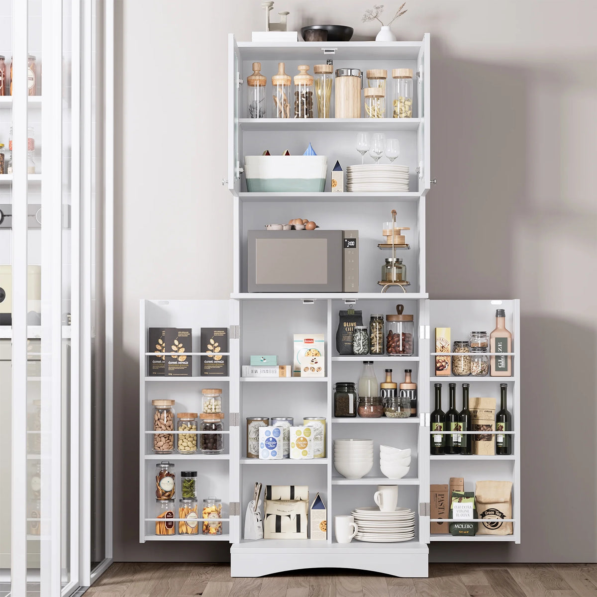 63'' White 4 Door Kitchen Storage Cabinet with Adjustable Shelves S88017