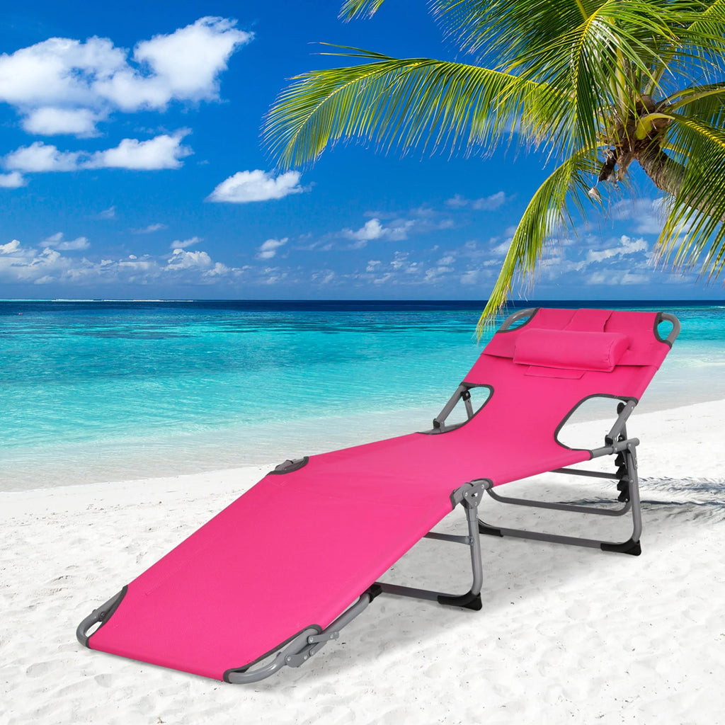 Pink Folding Chaise Lounge with Pillow F636