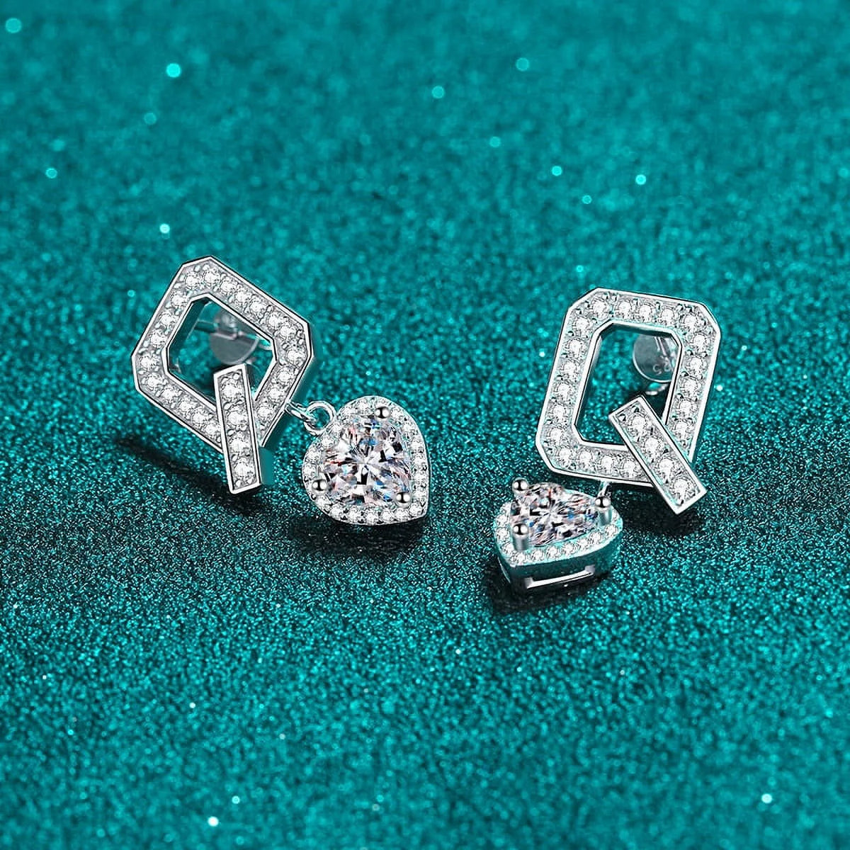 2 Carat D Color VVS1 Moissanite S925 Sterling Silver Heart Dangle Drop Earrings J281945