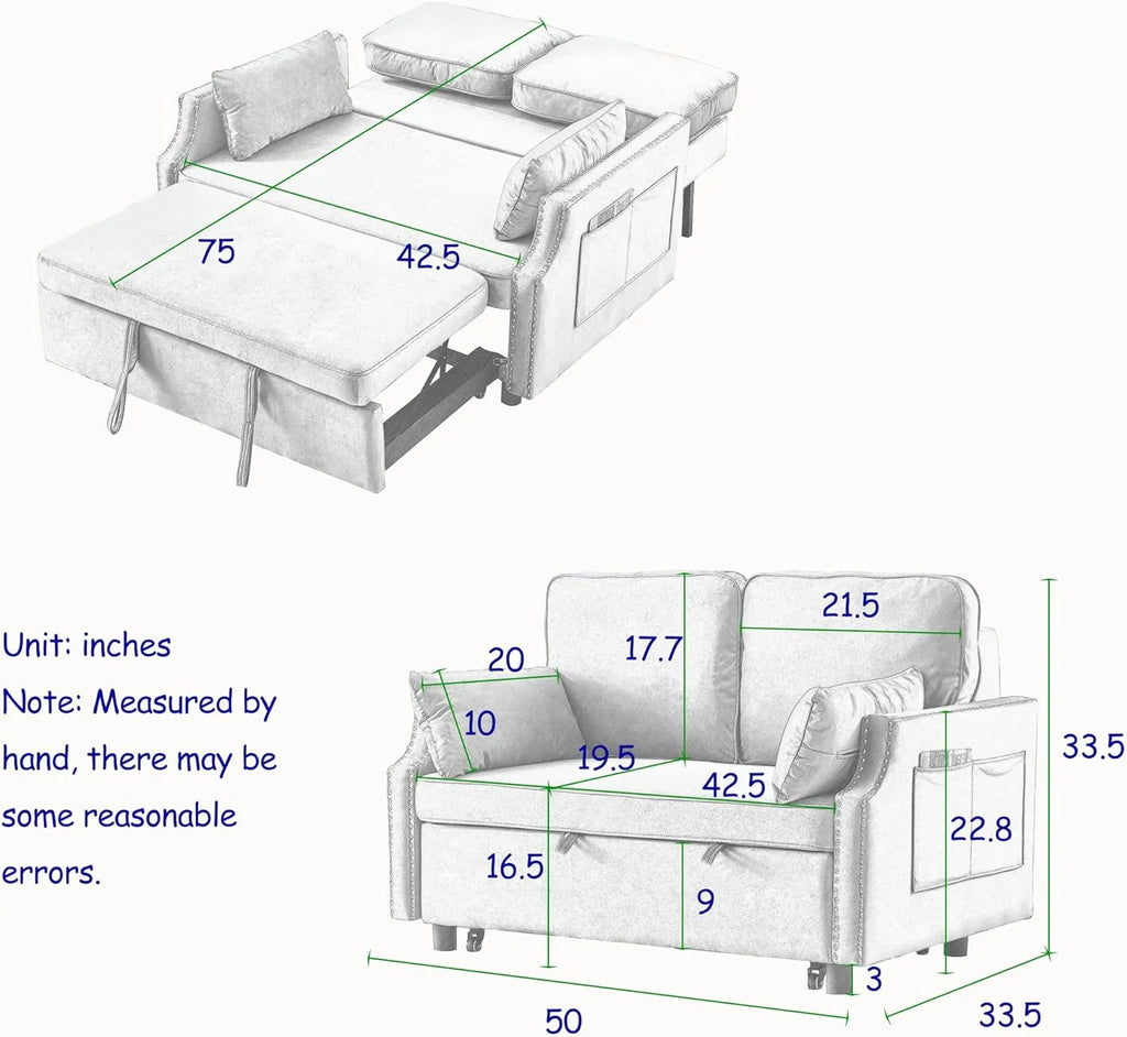 Velvet Convertible Sleeper Sofa with Pull Out Bed U378543