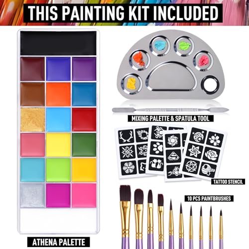 20 Colors Face Body Paint Oil Makeup Set with Mixing Palette and Brushes K583