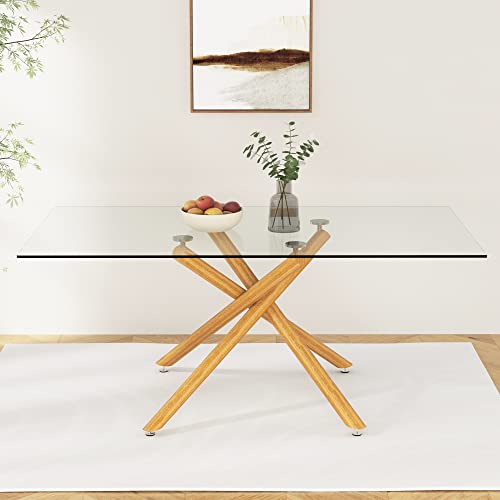 Rectangular Golden Chrome Metal Legs Tempered Glass Dining Table L34612