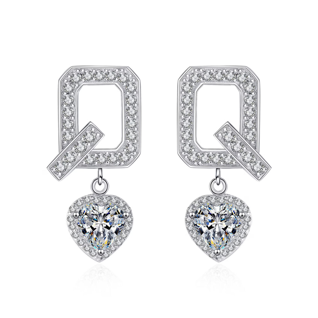 2 Carat D Color VVS1 Moissanite S925 Sterling Silver Heart Dangle Drop Earrings J281945