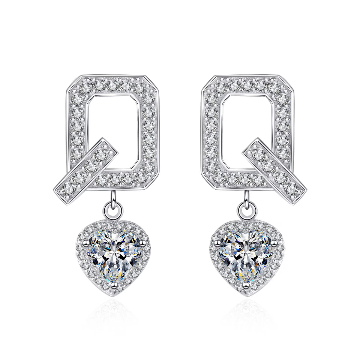 2 Carat D Color VVS1 Moissanite S925 Sterling Silver Heart Dangle Drop Earrings J281945