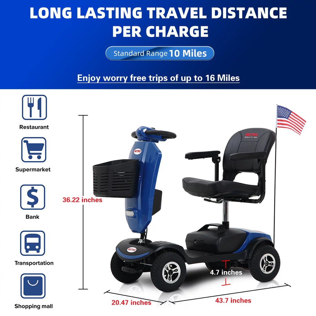 Blue 4 Wheels Folding Mobility Scooter with USB Charging Port B78334