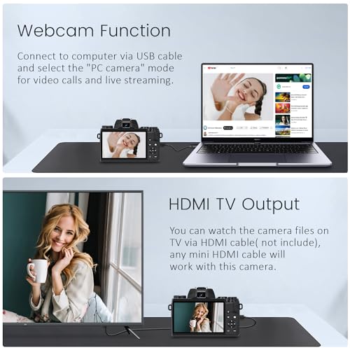 4K 64MP WiFi Touch Screen Digital Camera with Flash, 32GB SD Card, Lens Hood, 3000mAH Battery - Black S518
