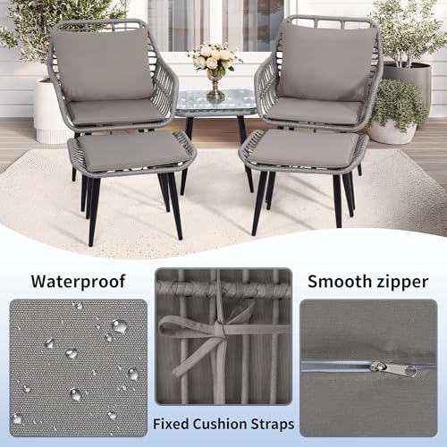 5 Piece Wicker Bistro Patio Conversation Furniture Set F180