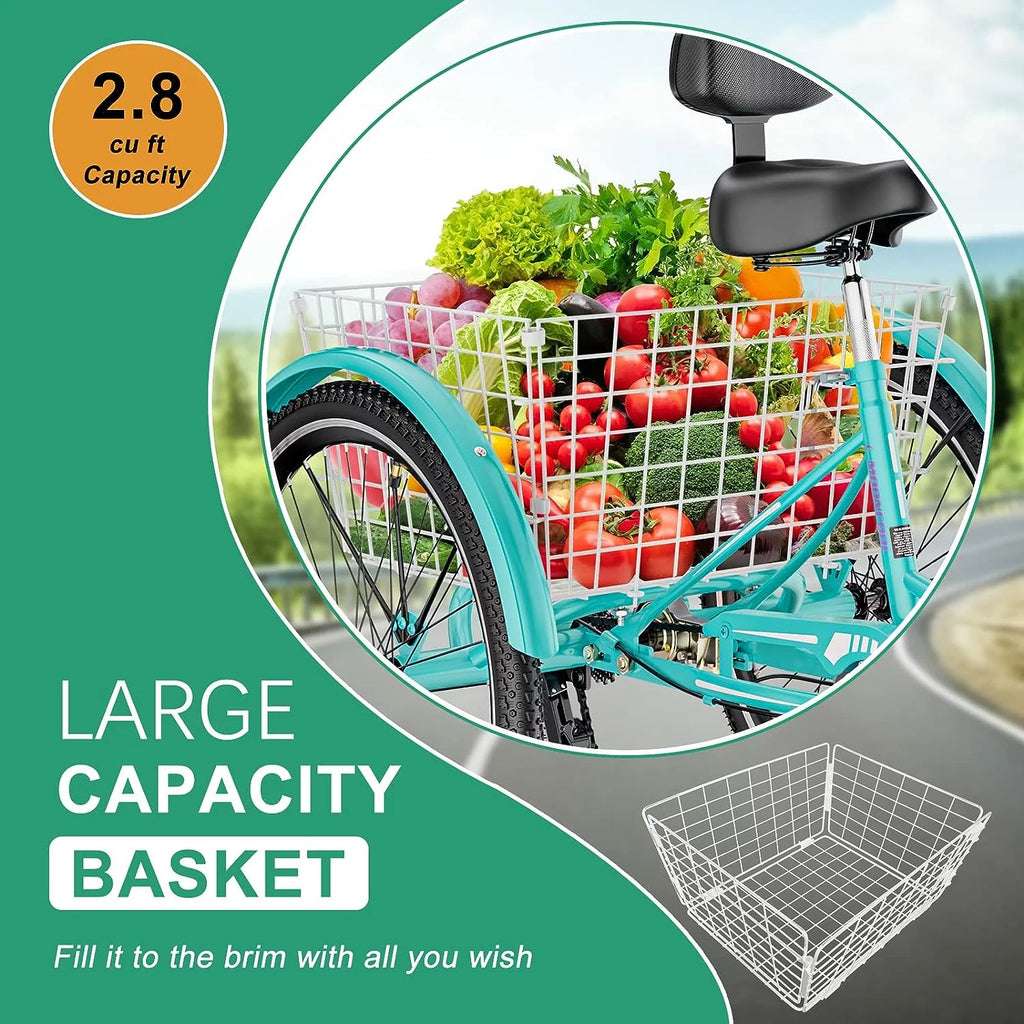 26 Adult Tricycle 7 Speed 450lbs Capacity with Shopping Basket F478