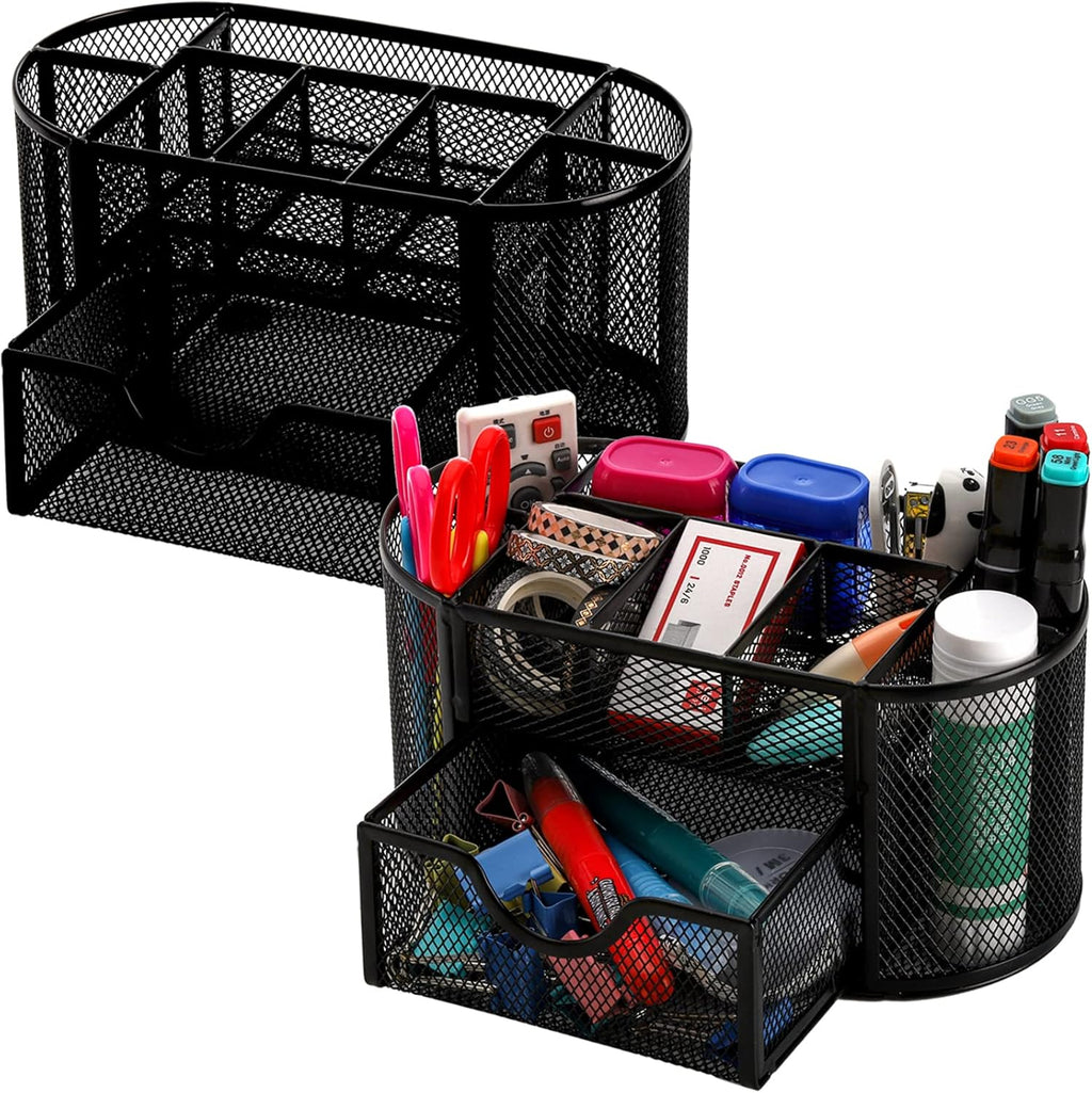 2 Pack 9 Compartments Mesh Desk Organizer with Drawer G77125