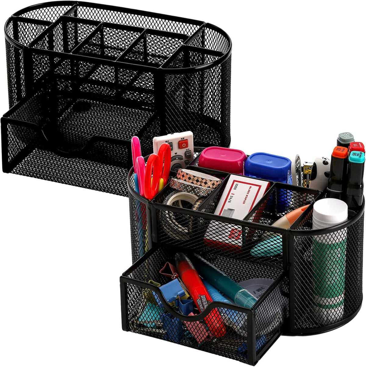 2 Pack 9 Compartments Mesh Desk Organizer with Drawer G77125