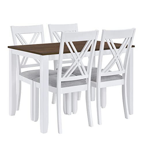 5-Piece Wood Dining Table Set with 4 Upholstered Chairs (Blue) X155