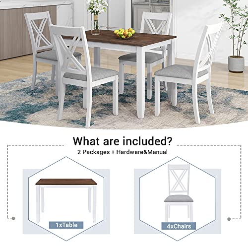 5-Piece Wood Dining Table Set with 4 Upholstered Chairs (Blue) X155