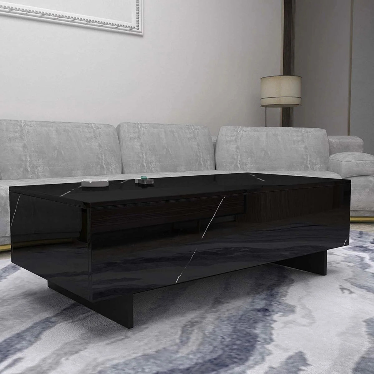 42.5" High Gloss Black Marble Coffee Table U420756