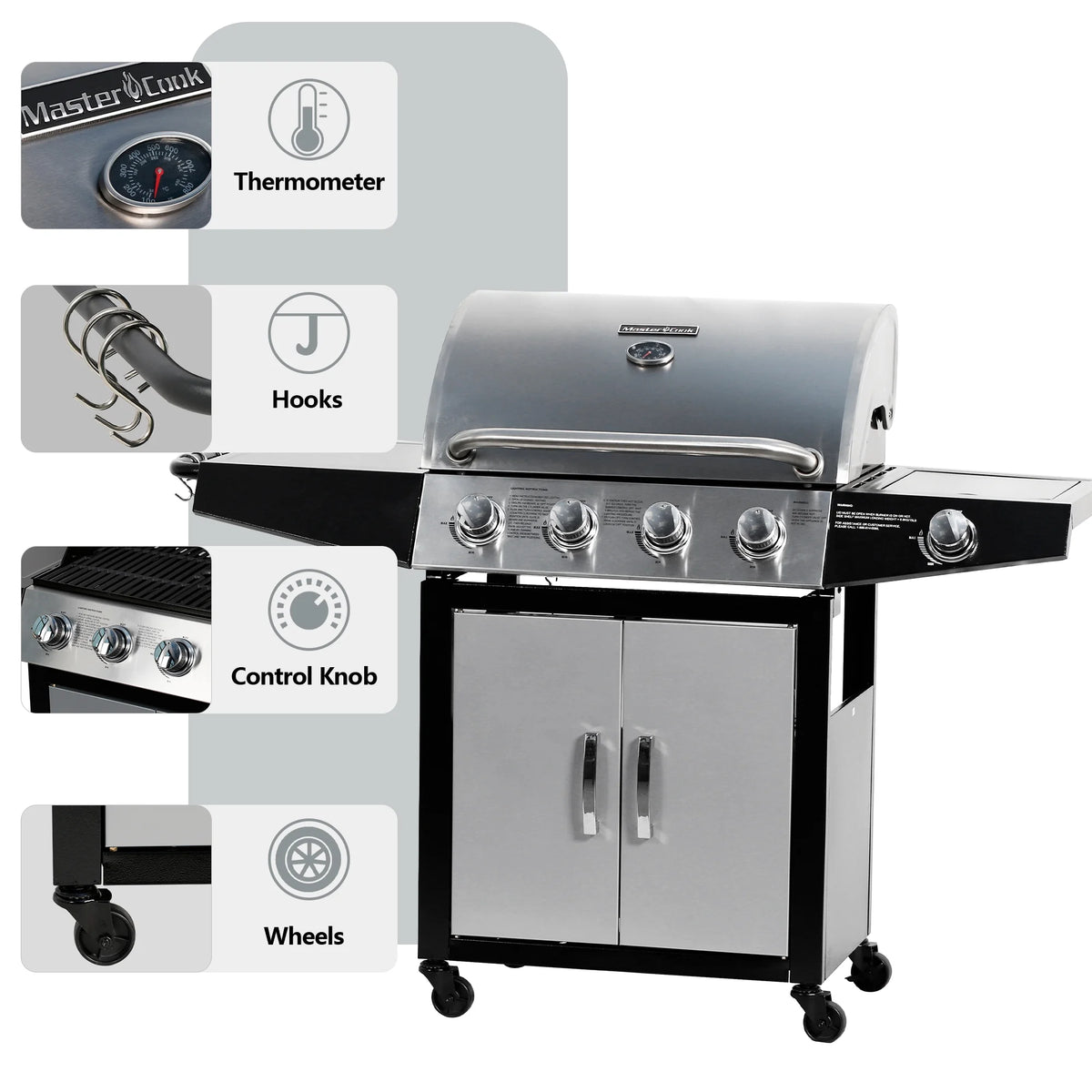 4 Burner Propane Gas Grill with Side Burner Q615