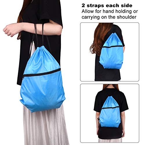 12Pcs Drawstring Backpack Bags with Zipper Pocket and Headphone Hole D45018