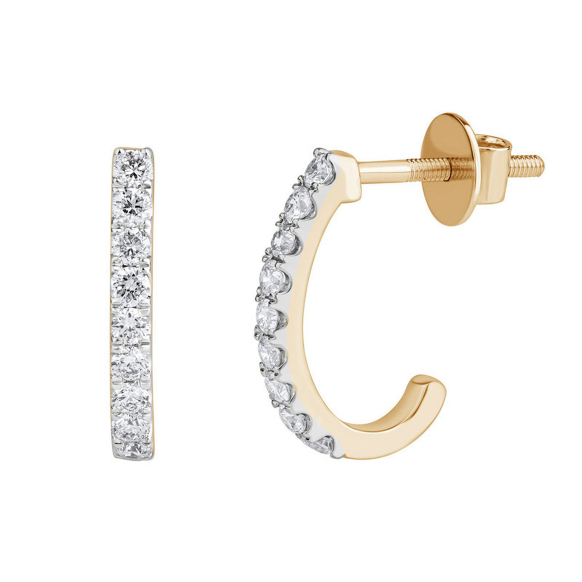 0.60 Carat Round Cut Lab Grown Diamond J Hoop Push Back Earrings in 14KT Solid Yellow Gold Z844628