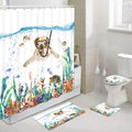 Funny Diving English Bulldog Shower Curtain Set with Hooks 69 x 70Inch, Bathroom Sets with Shower Curtain and Rugs, Toilet Lid Cover and Bath Mat B6514