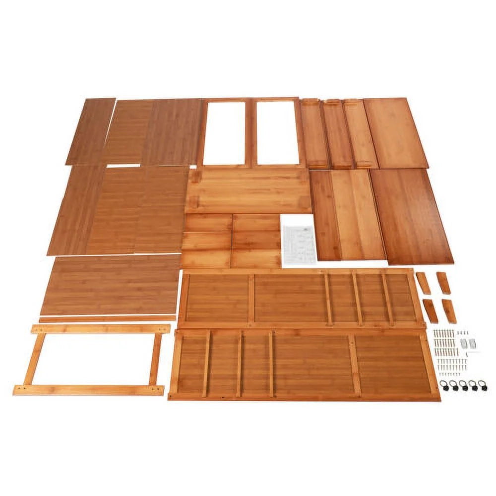 Wooden Storage Pantry Cupboard with 3 Drawers and 2 Acrylic Doors Brown B695784