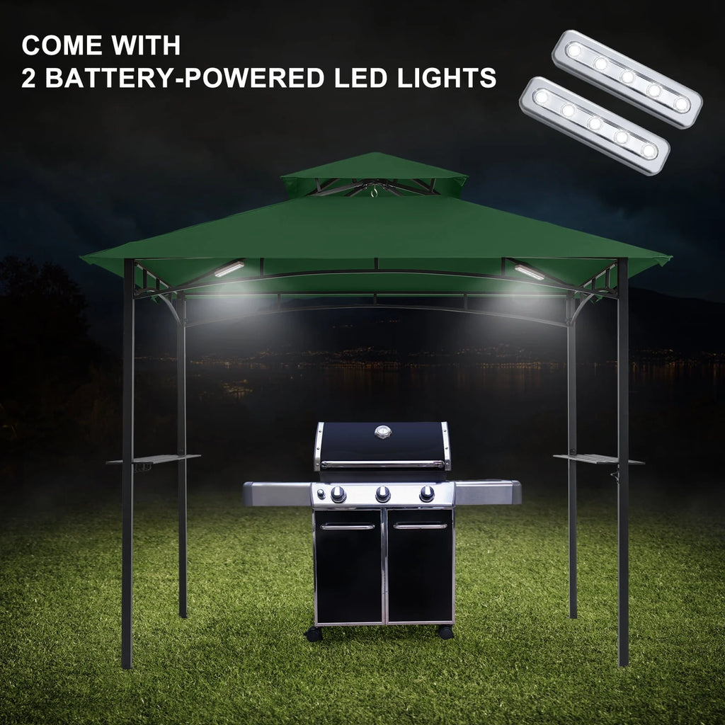 8' x 5' 2-Tiered Grill Gazebo Canopy with 2 LED Lights, Brown D837