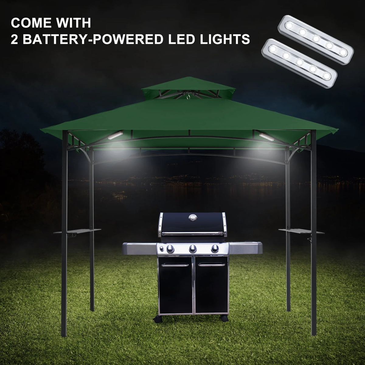 8' x 5' 2-Tiered Grill Gazebo Canopy with 2 LED Lights, Brown D837