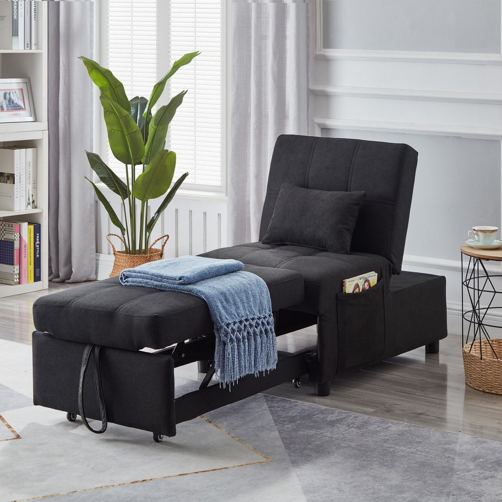 Recliner Chair Bed with Black Linen Fabric C7777