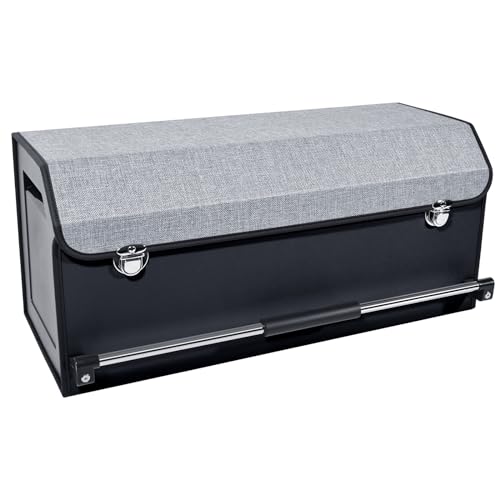 Car Organizer Trunk, Durable Collapsible Leather Trunk Organizer with Lid and Sturdy Handle, Auto Cargo Storage Compartments (11.4 x 27 x 12.2, Black) B958076