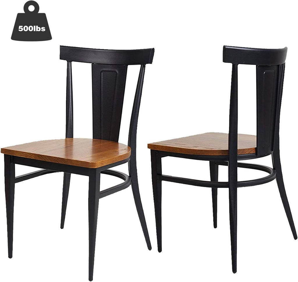 Black Metal Dining Chairs with Solid Wooden Seat, Set of 2 Q50272