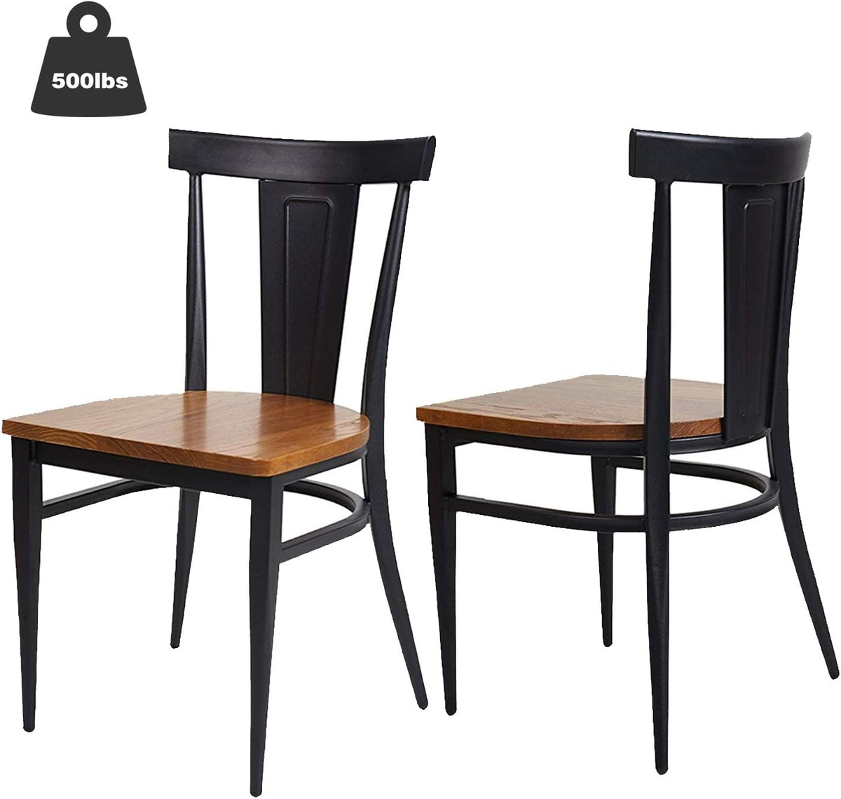 Black Metal Dining Chairs with Solid Wooden Seat, Set of 2 Q50272