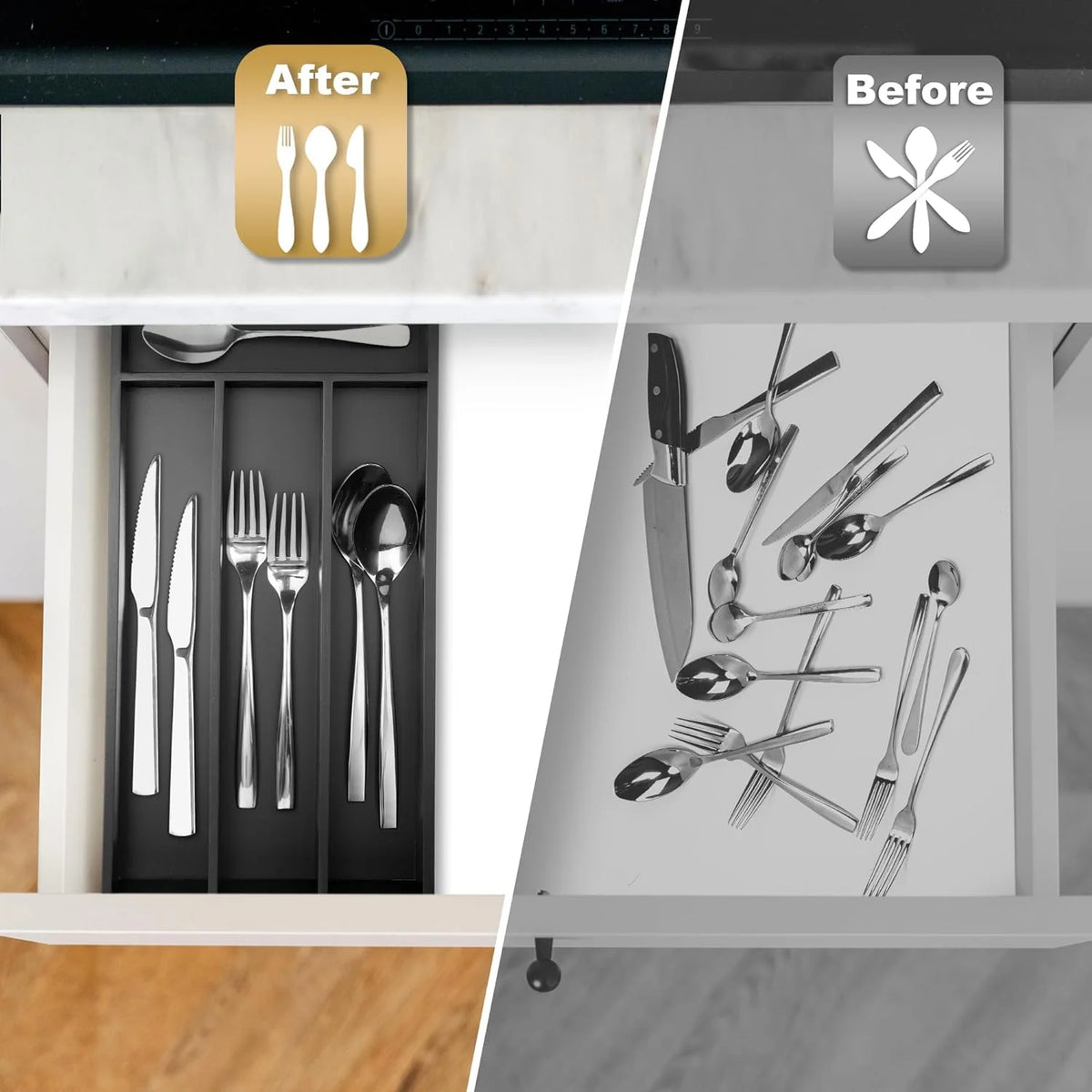 4 Slot Acacia Silverware Drawer Organizer Z89656